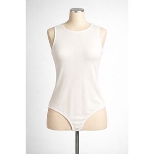 House of Harlow 1960 White Ribbed Sleeveless Bodysuit Crew Neck Top Size Small
